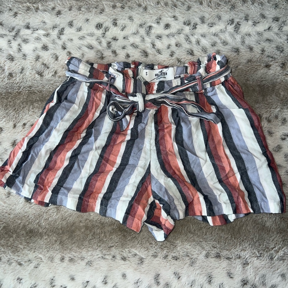 Hollister Red and Blue Striped High Waist Shorts